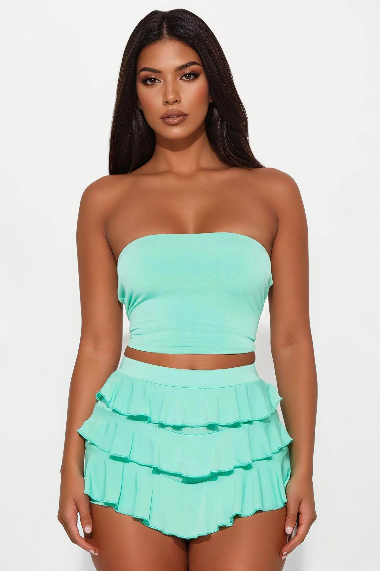 Marina Tube Top Ruffle Short Set - Aqua Female Product Image