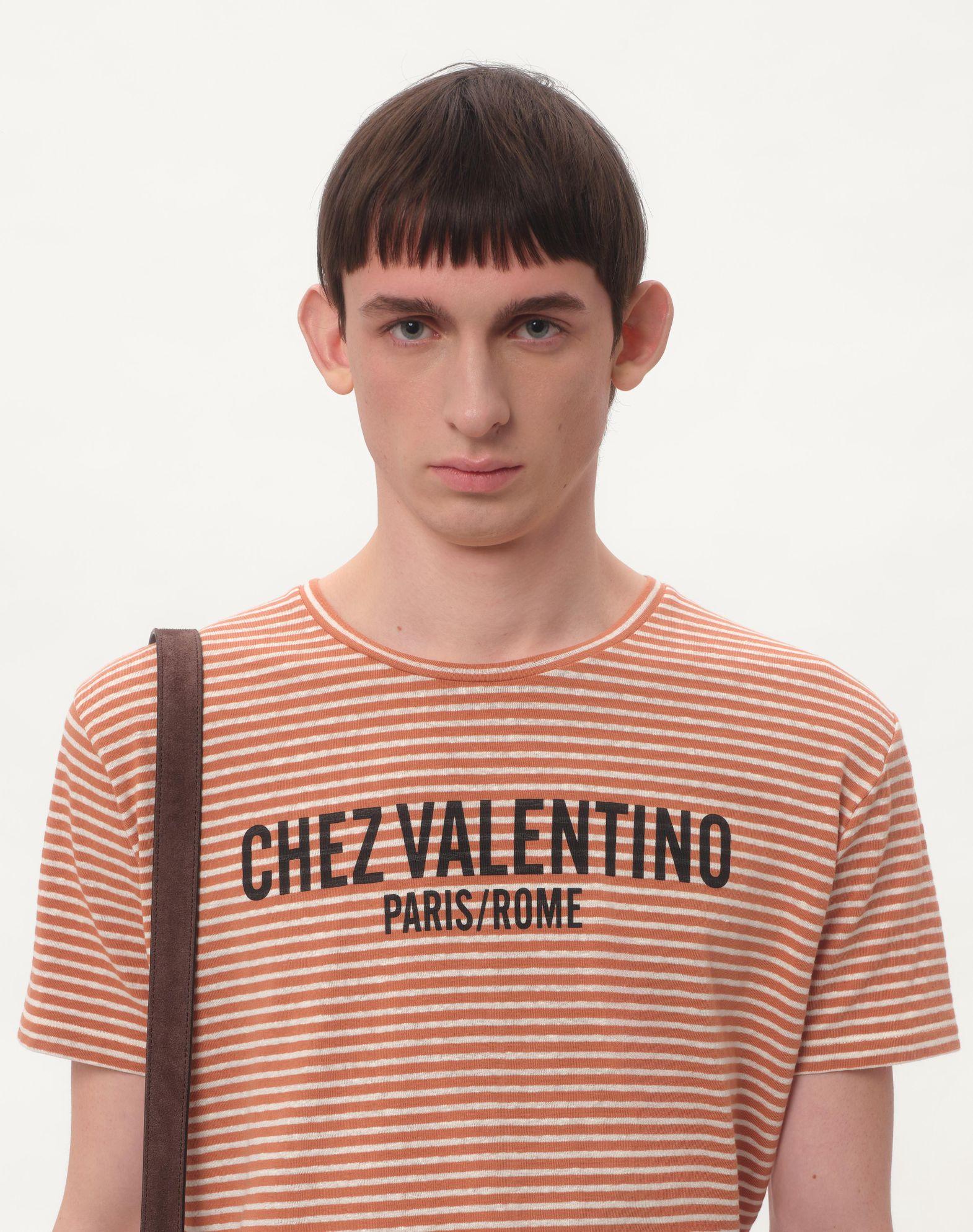 Striped Cotton T-Shirt With Chez Valentino Print Product Image