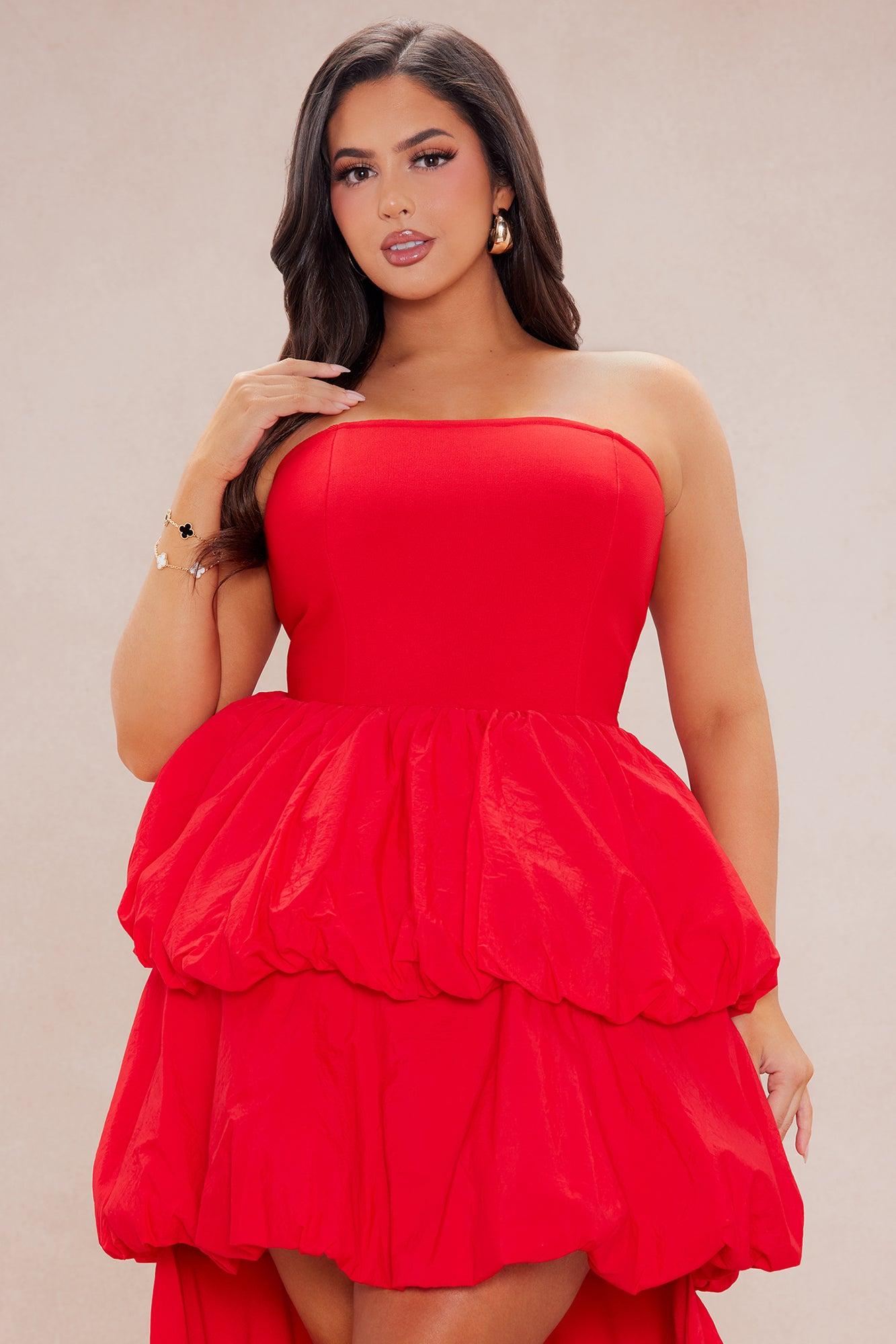 Corinna High Low Bubble Maxi Dress - Red Product Image