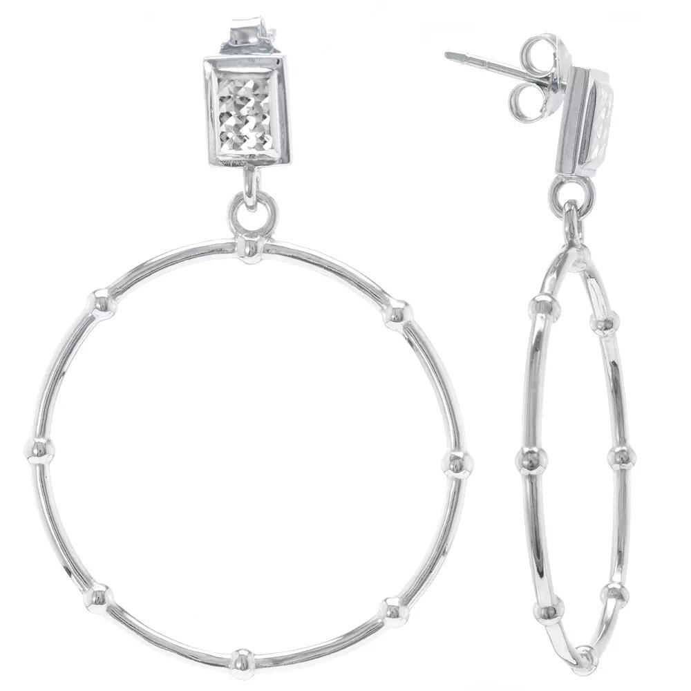 Judy Crowell Sterling Silver Diamond Cut Open Circle Beaded Drop Earrings, Women's Product Image