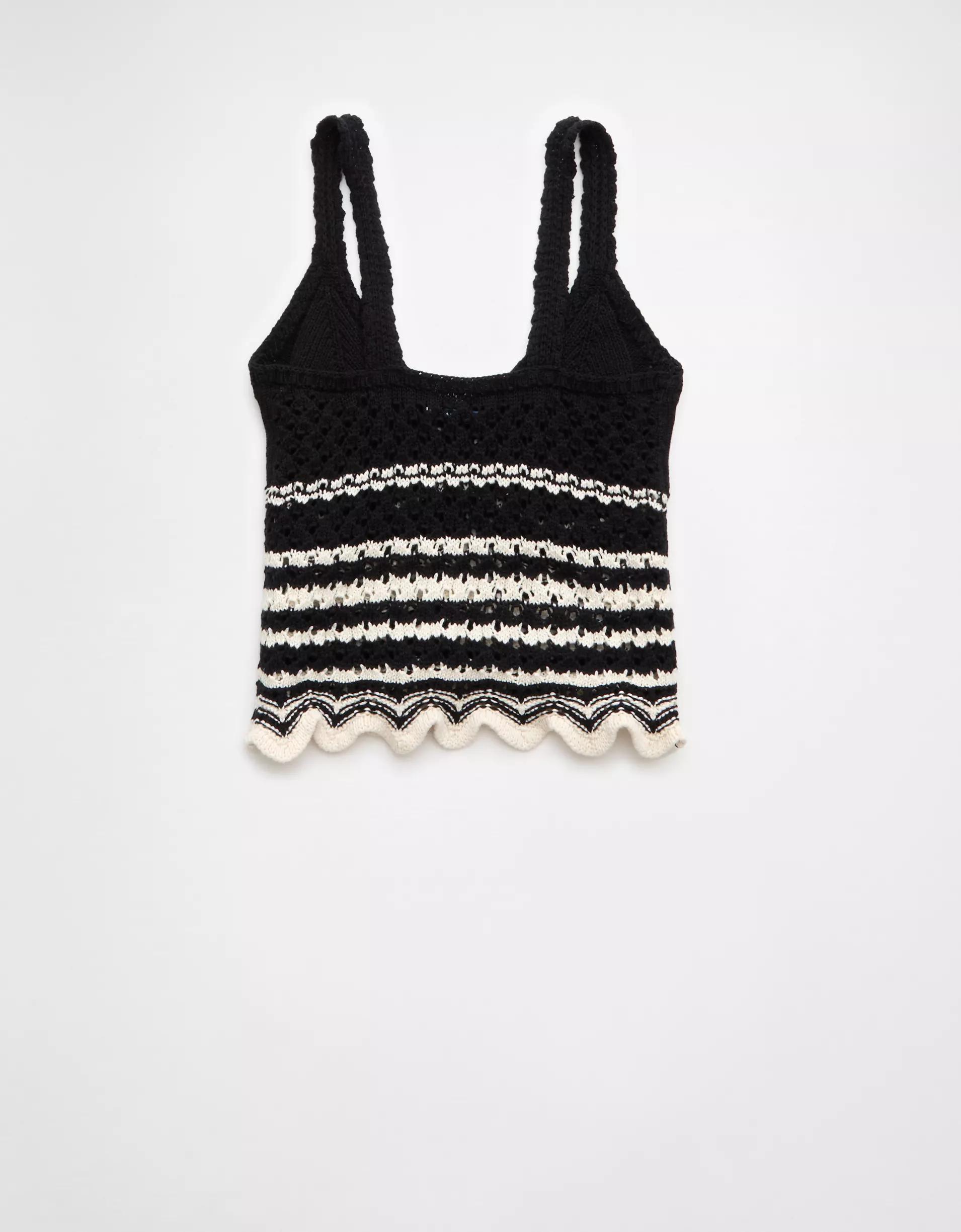 AE V-Neck Pointelle Striped Tank Top Product Image