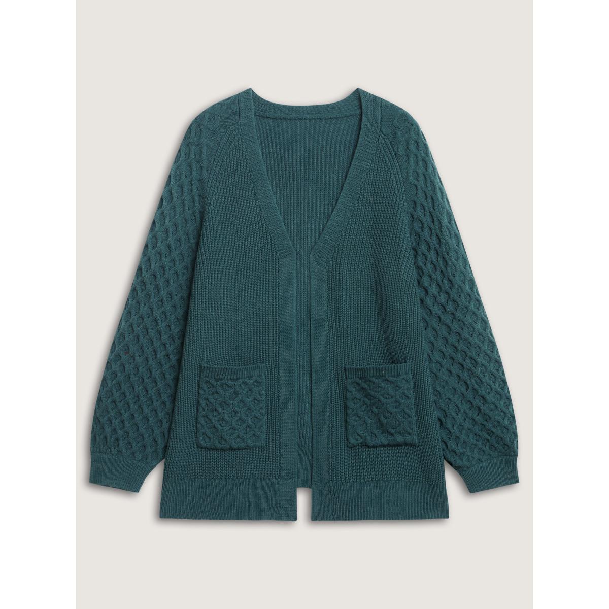 Plus Size Textured Balloon Sleeve Pockets Knit Cardigan Aegean Women Leisure Loose Long Sleeve Casual Cardigans BloomChic 22-24/3X Product Image