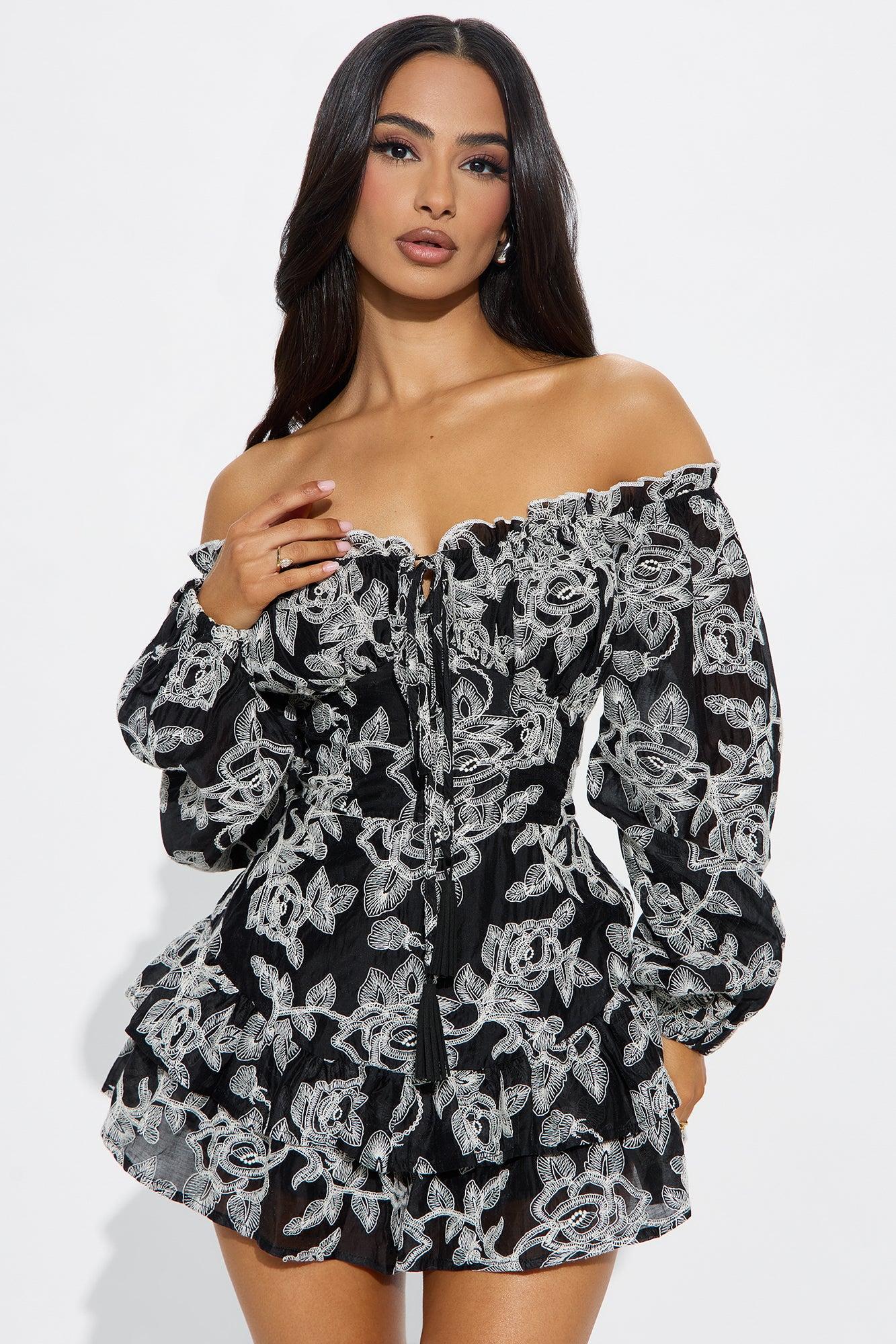 Secret Garden Retreat Romper - Black/White Product Image