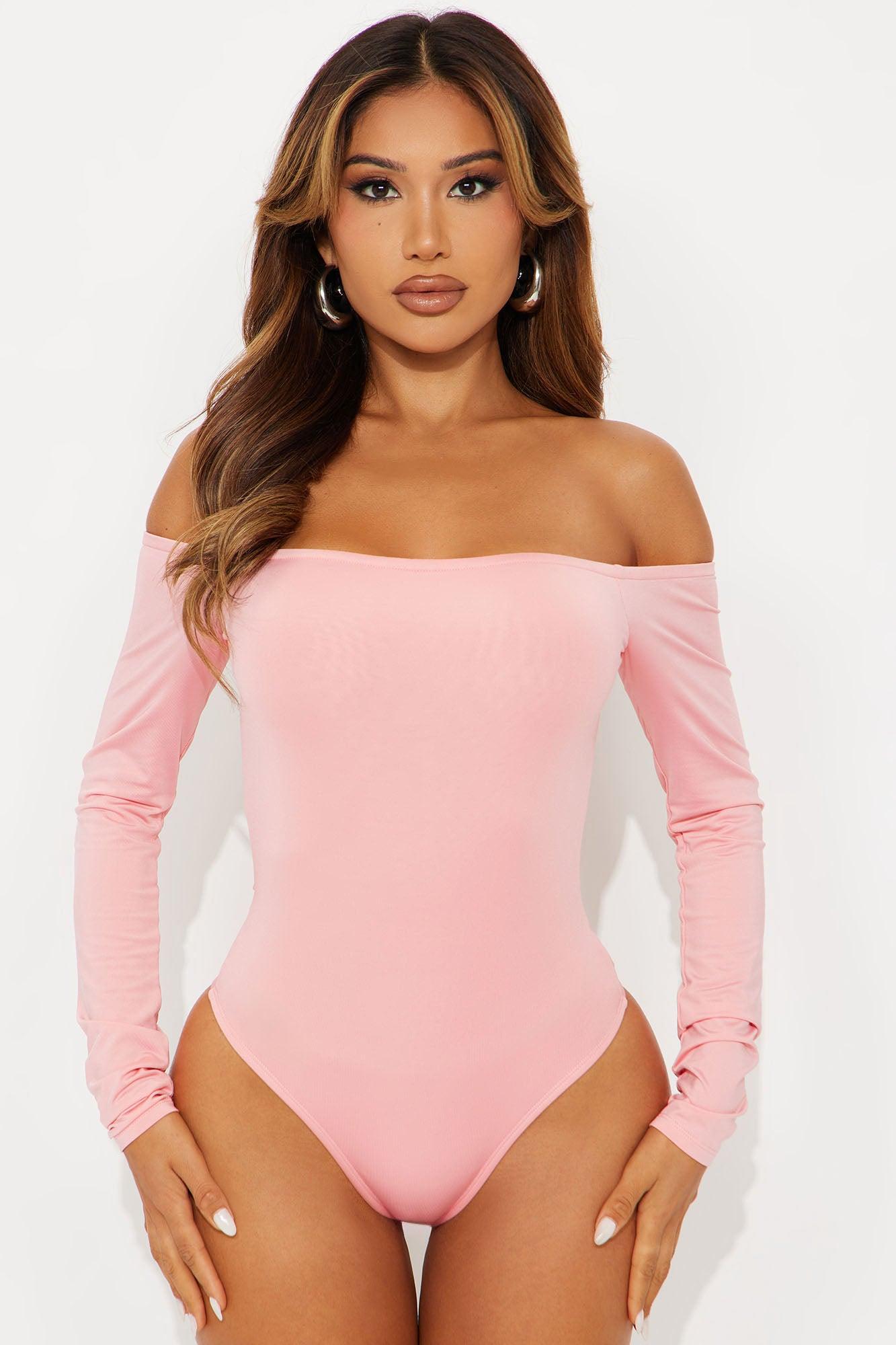 No Convincing Off Shoulder Cut Out Bodysuit - Pink Female Product Image