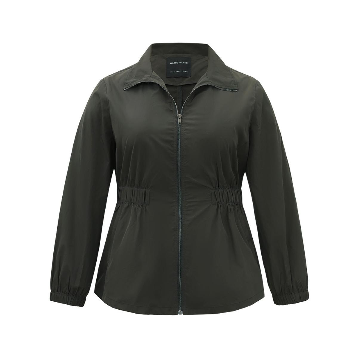 Plus Size Wind-Resistant Waistline Inside Zipper Fly Windbreaker Women DimGray Elastic cuffs Pocket Everyday Jackets BloomChic 18-20/2X Product Image