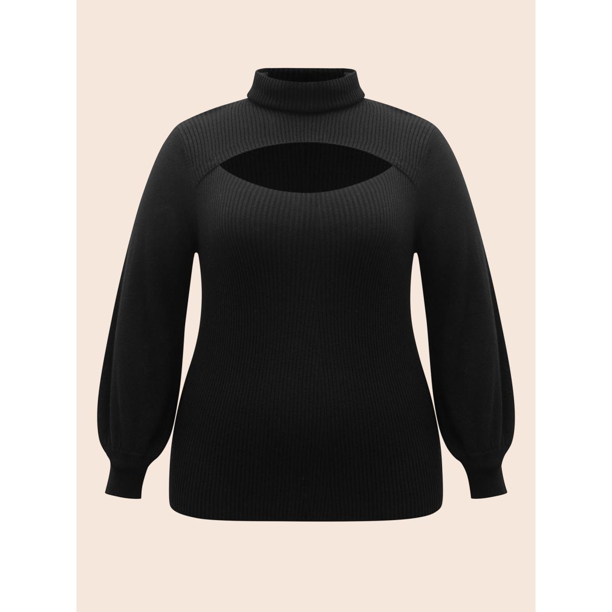 Plus Size Supersoft Essentials Turtleneck Cut Out Pullover Black Women Elegant Long Sleeve Turtleneck Everyday Pullovers BloomChic 18-20/2X Product Image
