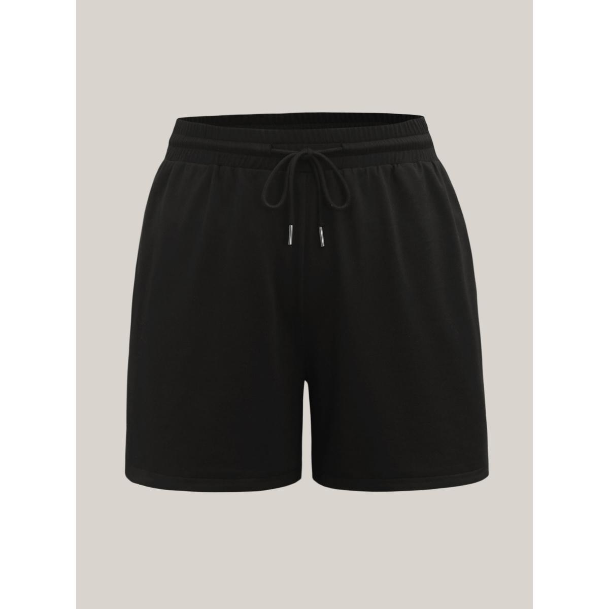 Plus Size Drawstring Slit Supersoft Pull-On Shorts Women Black Leisure Drawstring Loose Casual Shorts BloomChic 18-20/2X Product Image