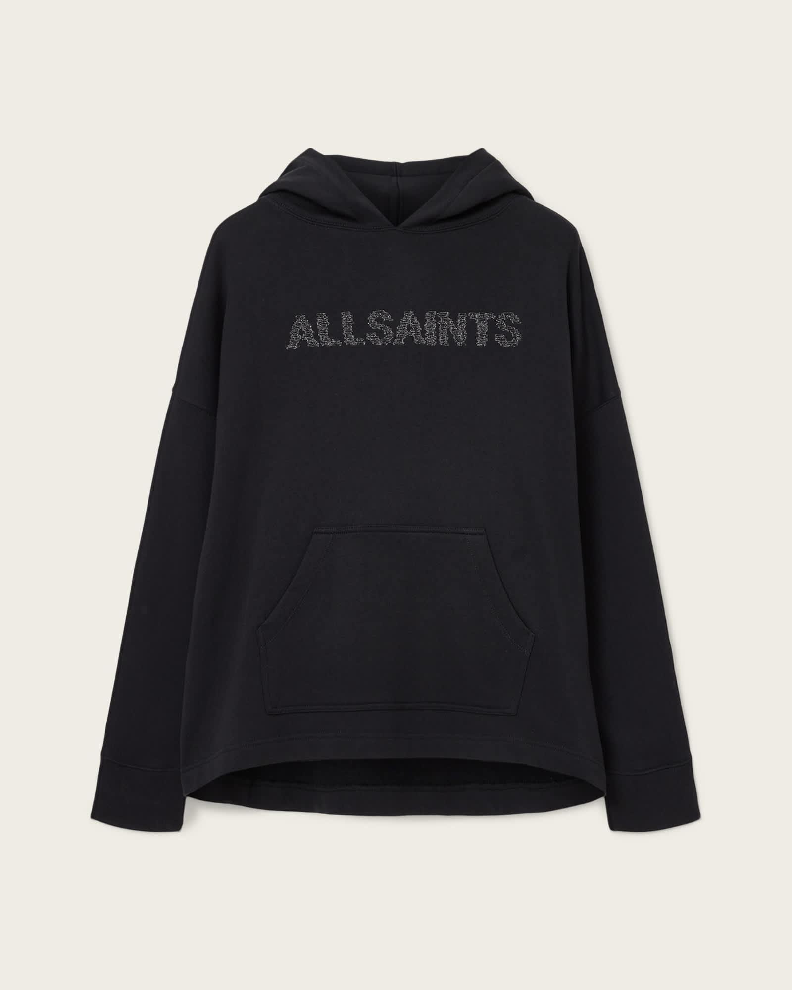 Pins Oversized Ettienne Hoodie Black | ALLSAINTS US Product Image