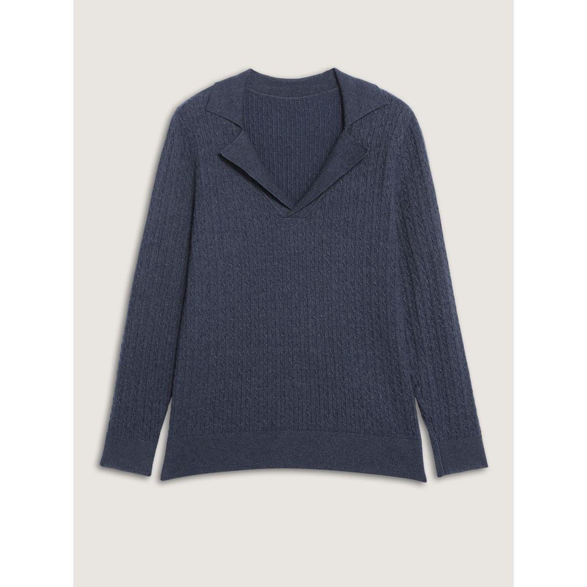 Plus Size Supersoft Cable Knit Blazer Collar Fitted Pullover Indigo Women Leisure Bodycon Long Sleeve Suit Collar Casual Pullovers BloomChic 10/M Product Image