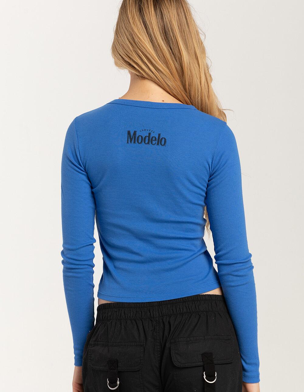 RIPPLE JUNCTION Modelo Womens Long Sleeve Baby Tee - BLUE Product Image