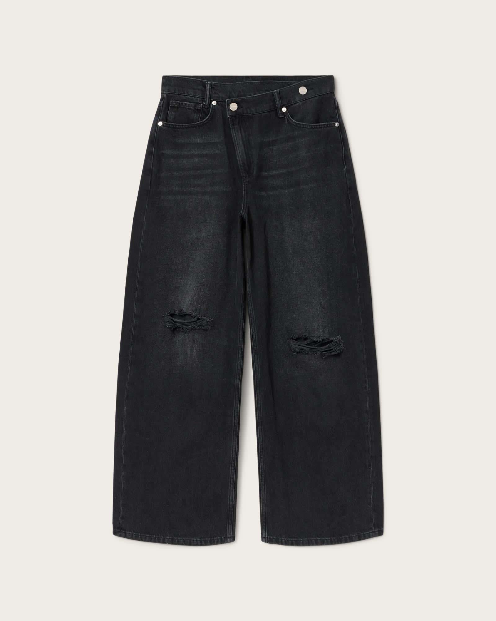 Aki Mid Crossover Ripped Jeans DESTROY BLACK | ALLSAINTS US Product Image