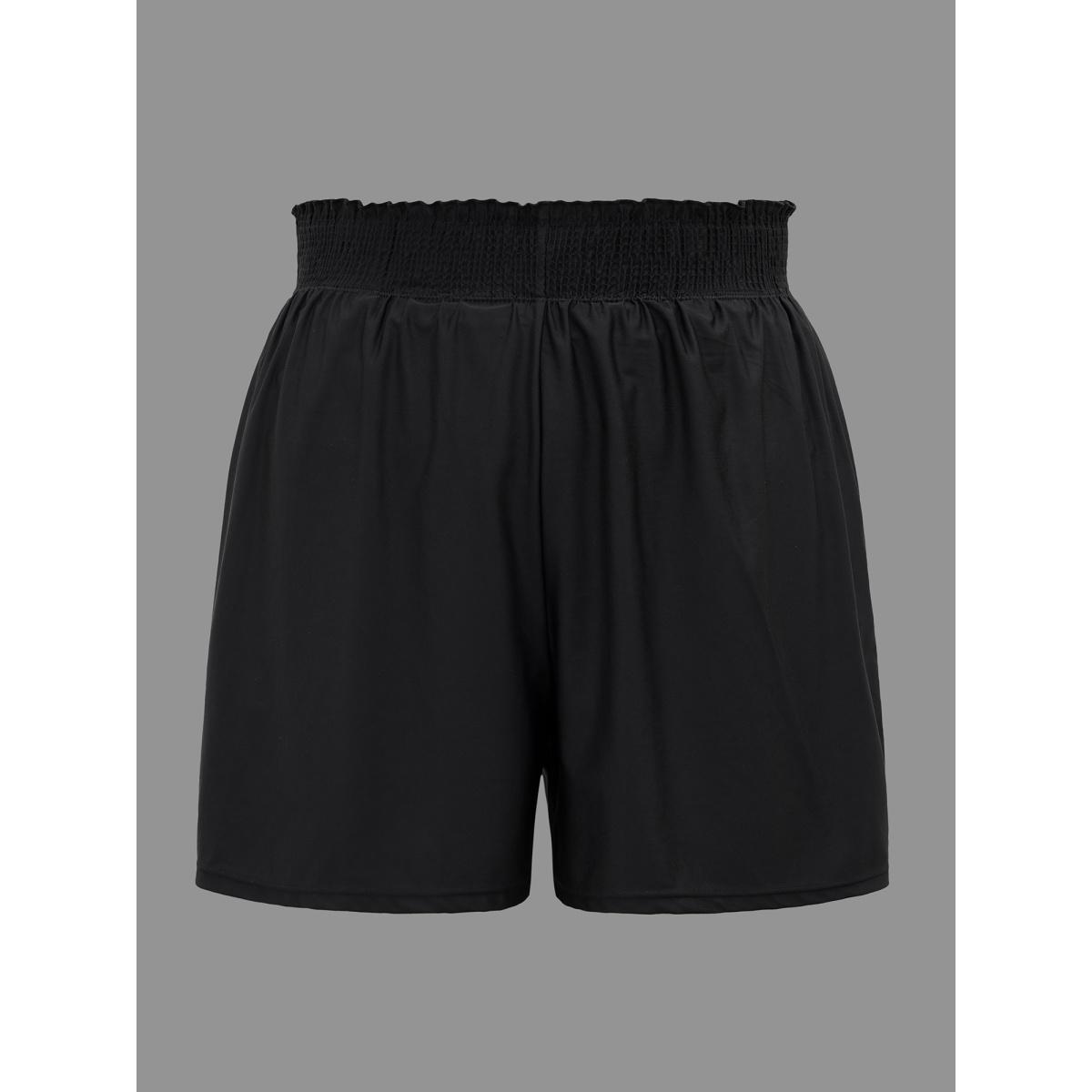 Plus Size Shirred Pocket Elastic Waist Swim Bottom Women's Swimwear Black Beach Shirred High stretch Bodycon High Rise Side seam pocket Curve Swim Bottoms BloomChic 10/M Product Image