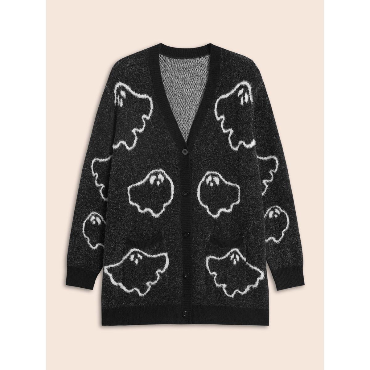 Plus Size Supersoft Essentials Ghost Mink-Hair Like Cardigan Black Women Casual Loose Long Sleeve Everyday Cardigans BloomChic 26/4X Product Image