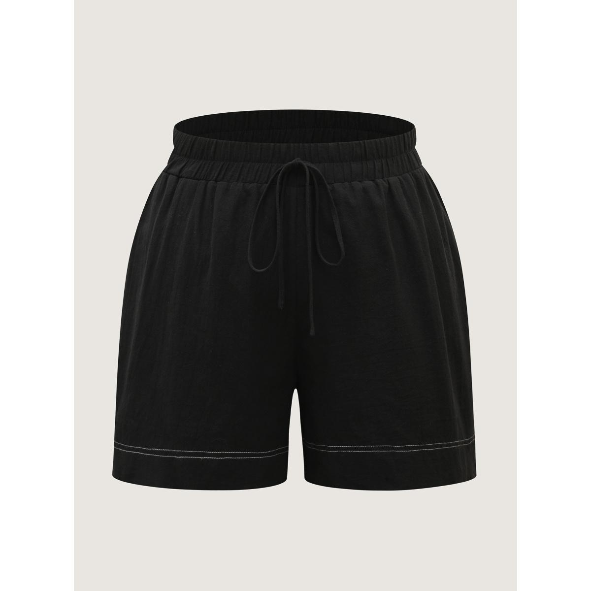 Plus Size Cotton Color Contrast Seamed Co-ord Set Black Women Everyday-Casual Topstitching No stretch Sleeveless Sleeveless Non 14-16/1X Side seam pocket Two-Piece sets BloomChic Product Image