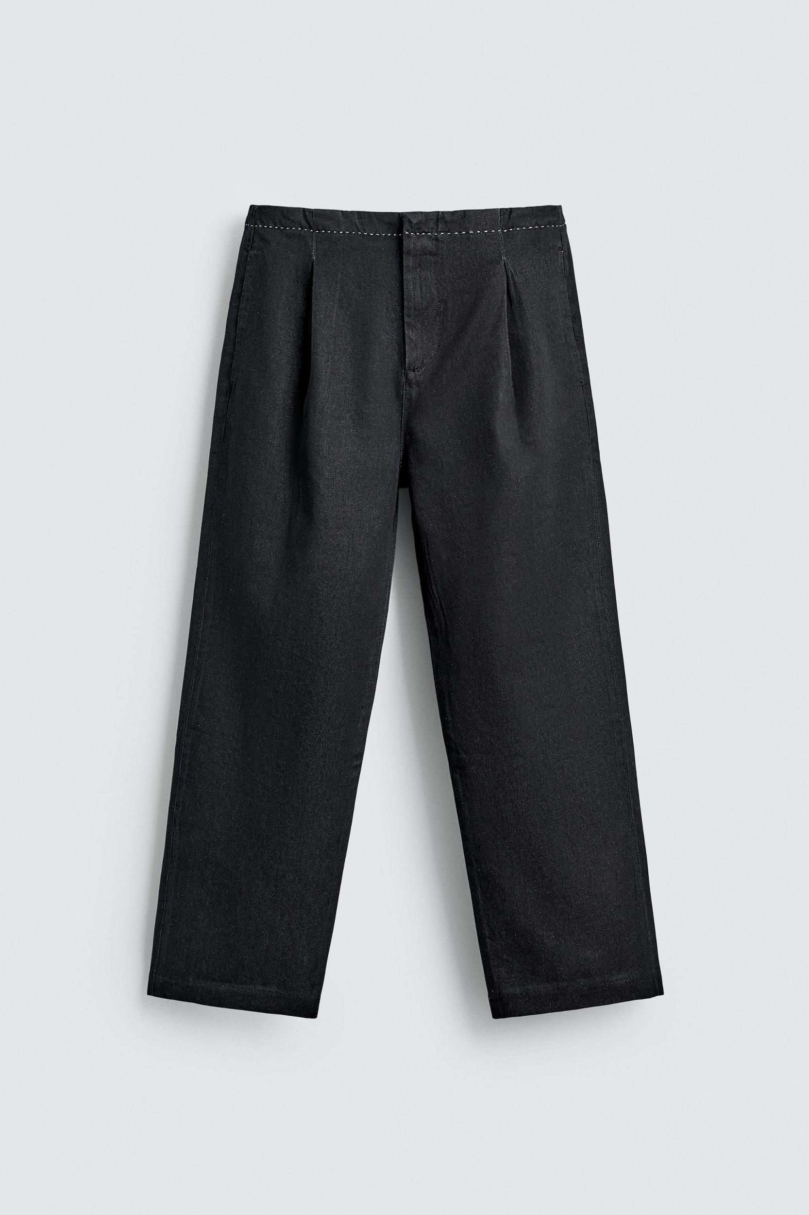 CONTRAST TOPSTITCHING DENIM CHINO PANTS Product Image