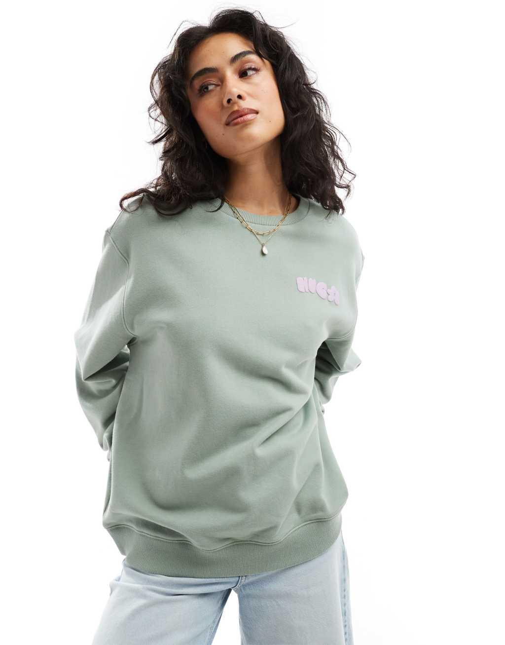 HUGO Blue oversized crewneck sweatshirt in light green Product Image