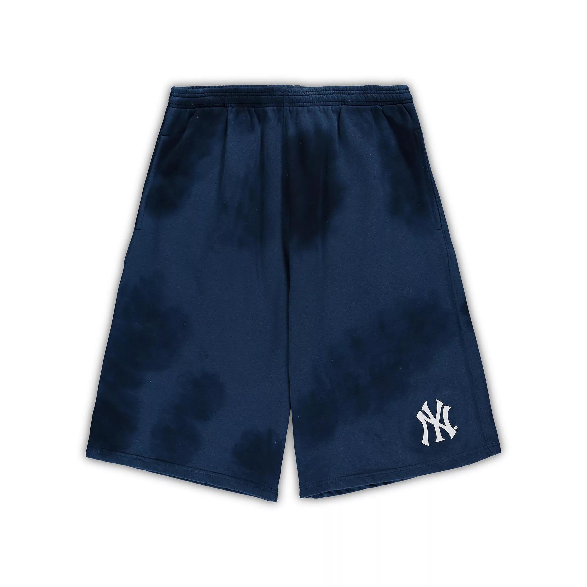 Men's Navy New York Yankees Big & Tall Tye Dye Fleece Shorts,  Product Image