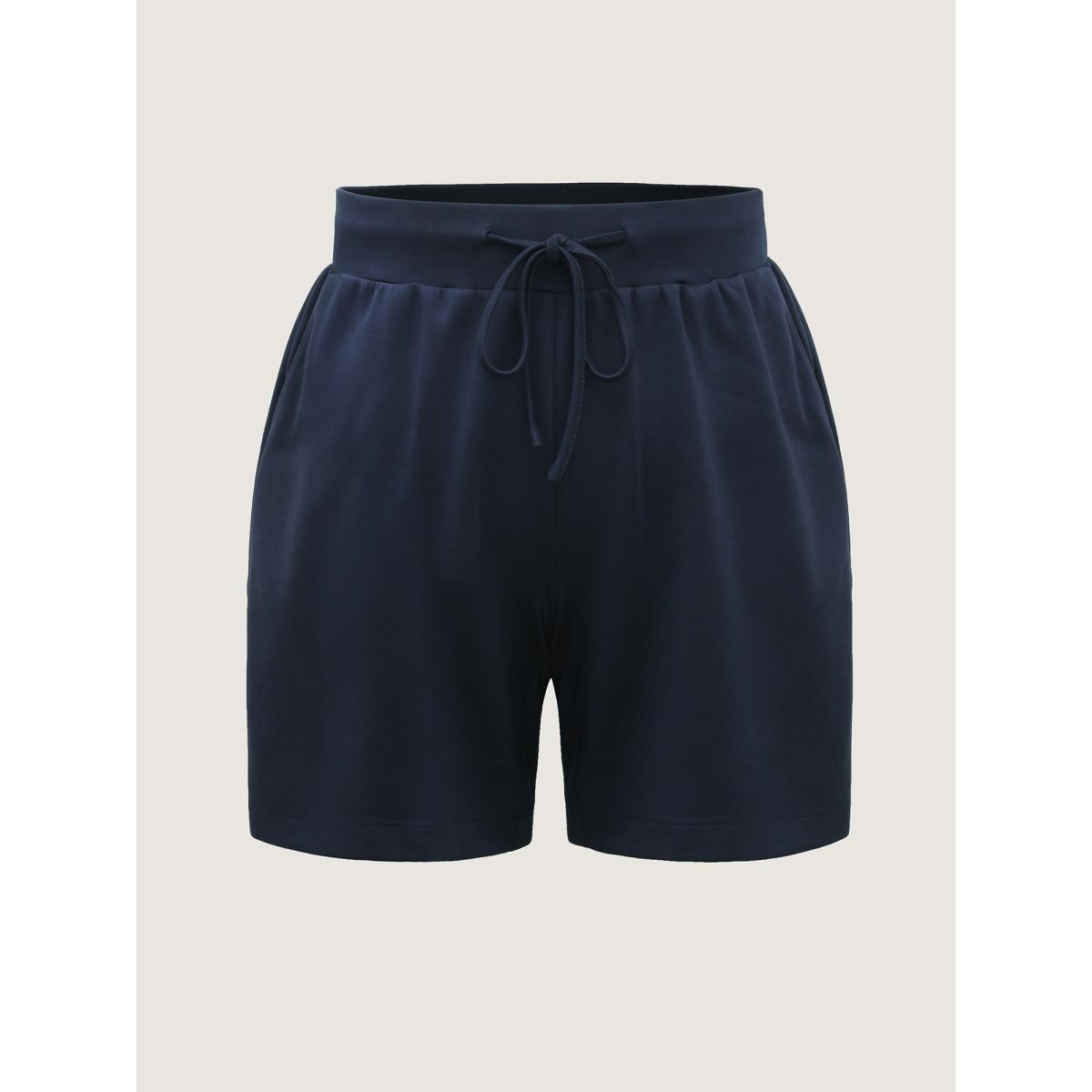 Plus Size Supersoft Wide Waistbelt Shorts Women Indigo Leisure Roll Hem Straight Leg Casual Shorts BloomChic 14-16/1X Product Image