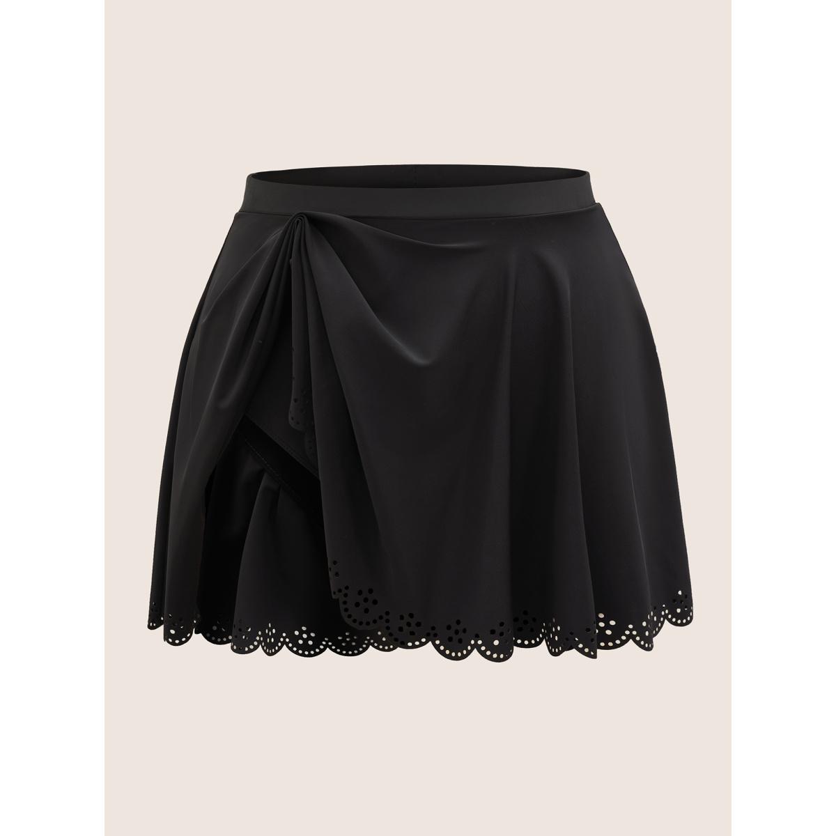 Plus Size Laser Cut Hem Bodycon Swim Skirt Women's Swimwear Black Beach Lined High stretch Bodycon High Rise Curve Swim Bottoms BloomChic 28/5X Product Image