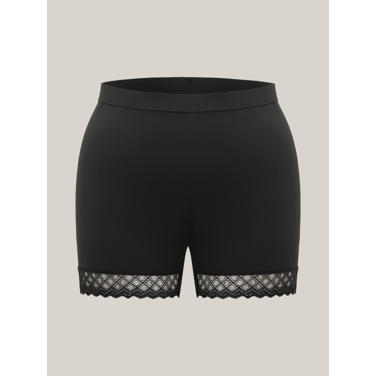 Plus Size Supersoft Lace Detail Skinny Fit Tights Women Black Elegant High stretch Skinny Mid Rise Everyday Leggings BloomChic 18-20/2X Product Image