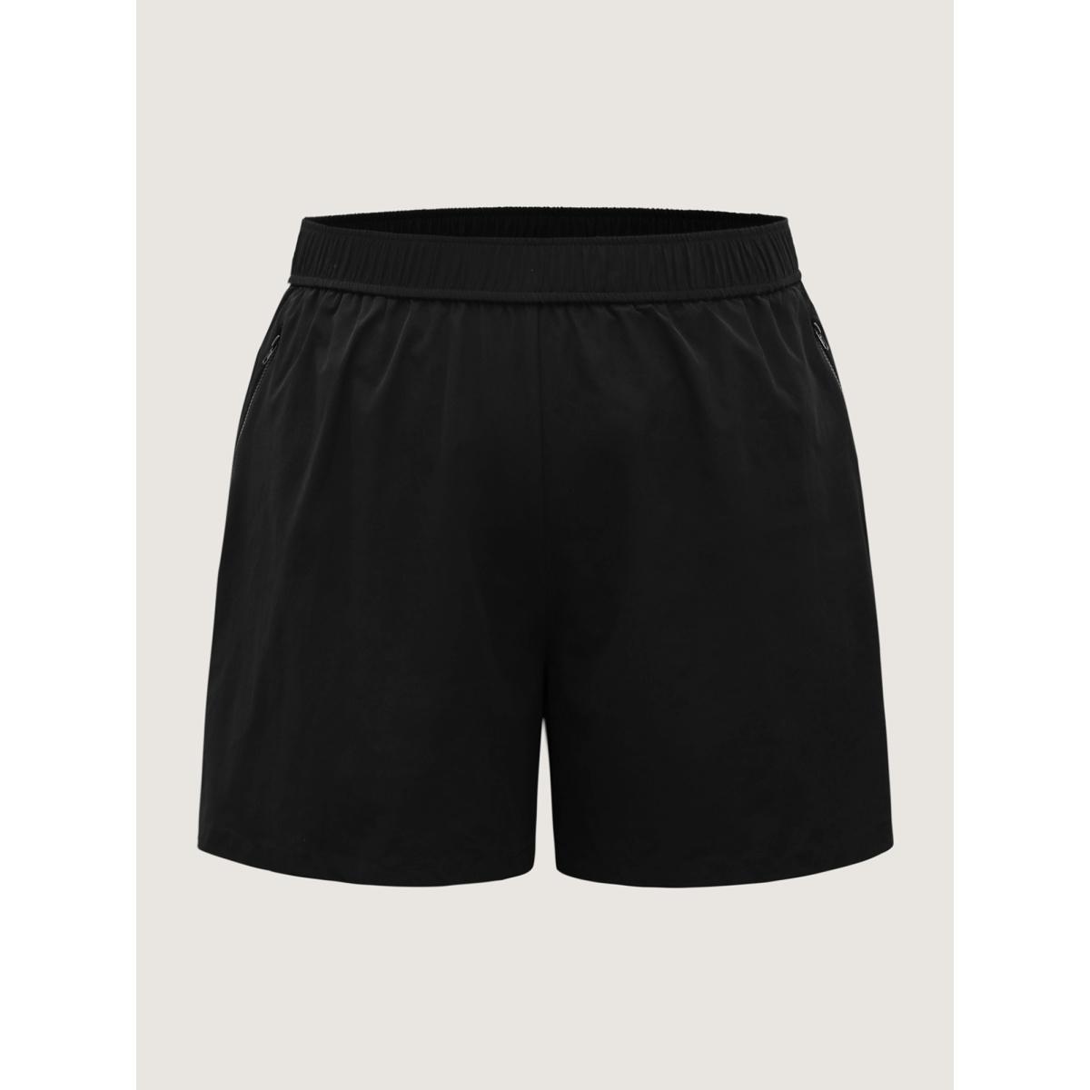 Plus Size Solid Zipper Pockets Wide-Leg Shorts Women Black Casual Wide Leg Everyday-Casual Shorts BloomChic 14-16/1X Product Image