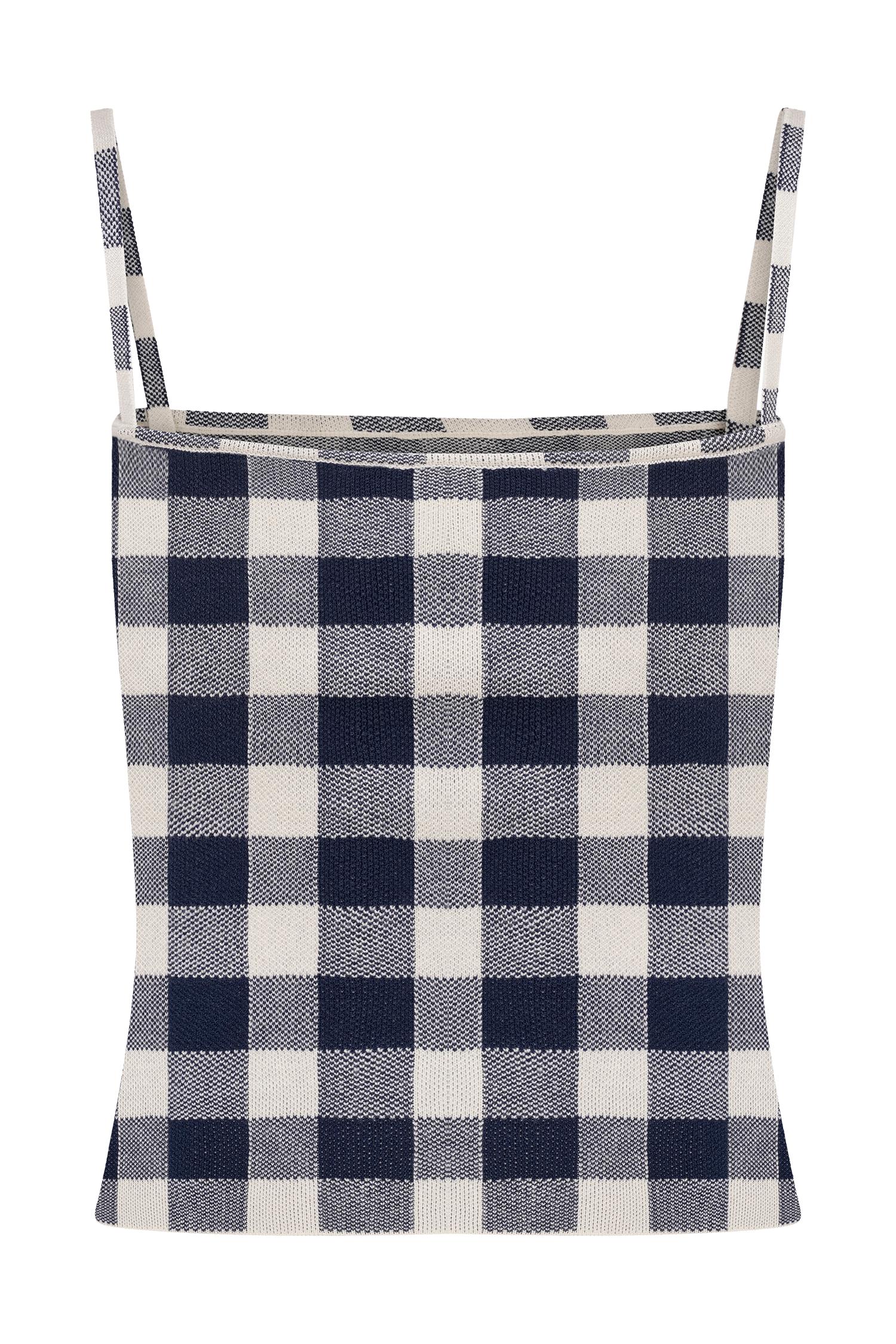 Marcie Sleeveless Knit Top - Navy Gingham Product Image