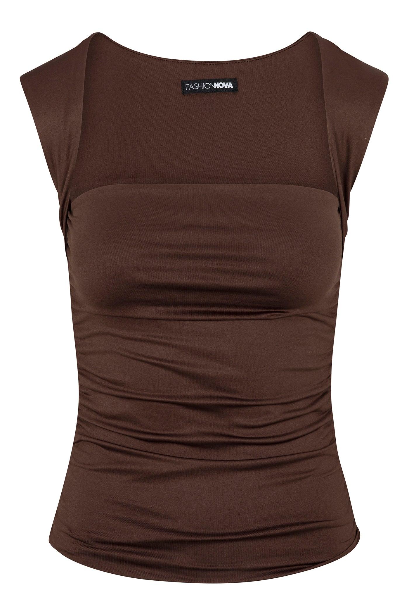 Contour Double Lined Straight Neck Tank Top - Chocolate Female Product Image