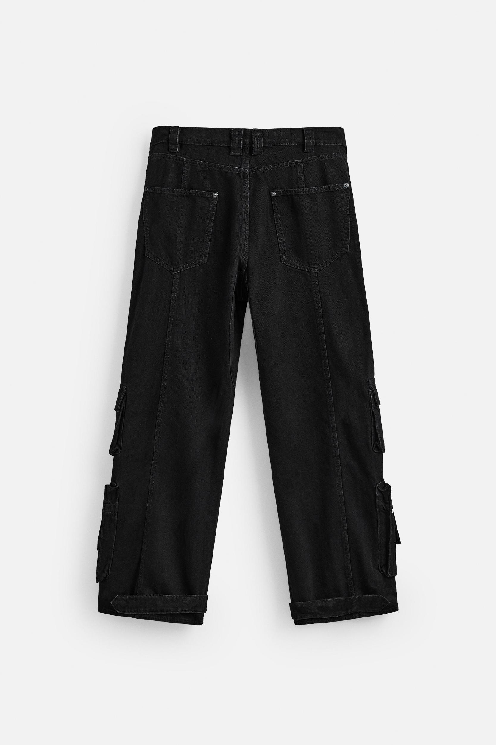 DENIM CARGO PANTS WITH POCKETS Product Image