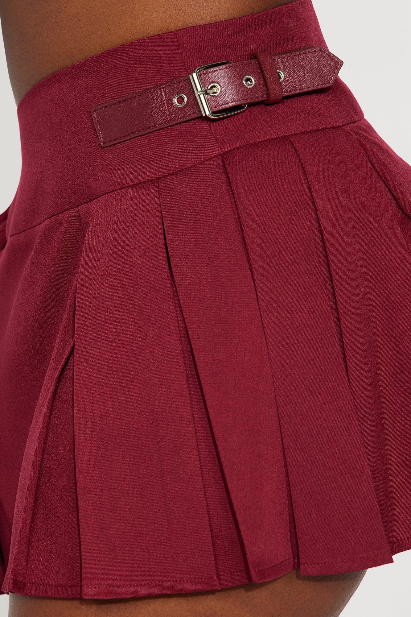 Dana Pleated Mini Skirt - Burgundy Female Product Image