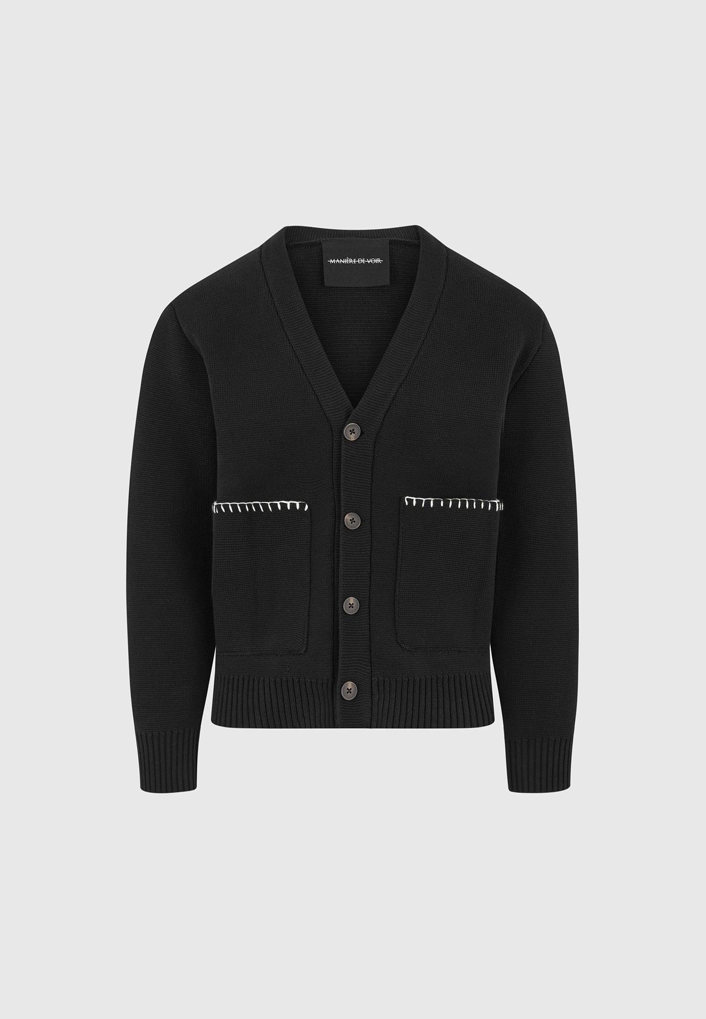 Gilbert - Whipstitch Combed Cotton Cardigan - Black Male Product Image