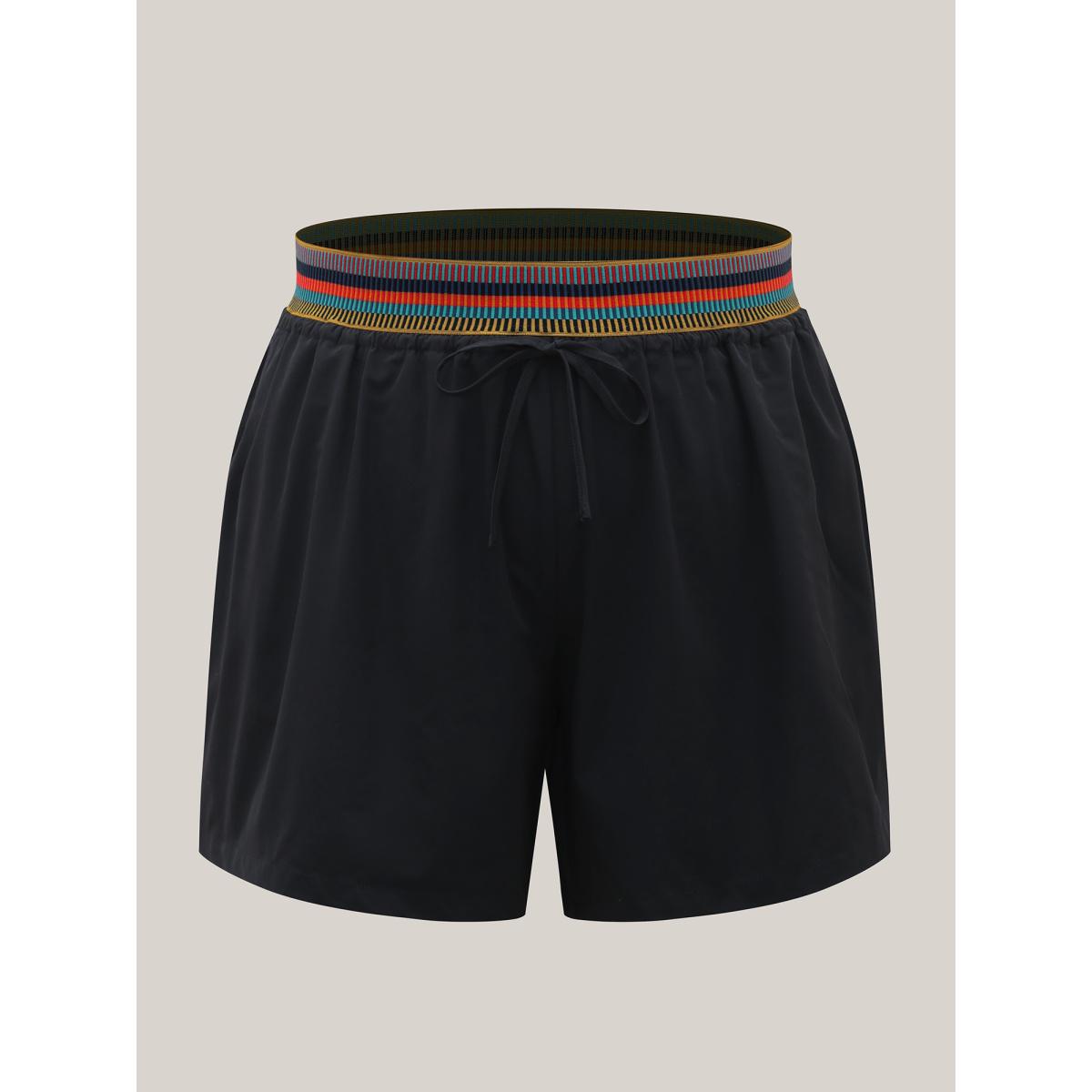 Plus Size Colorful Thread Waist Wide-Leg Shorts Women Black Casual Drawstring Wide Leg Casual Shorts BloomChic 10/M Product Image