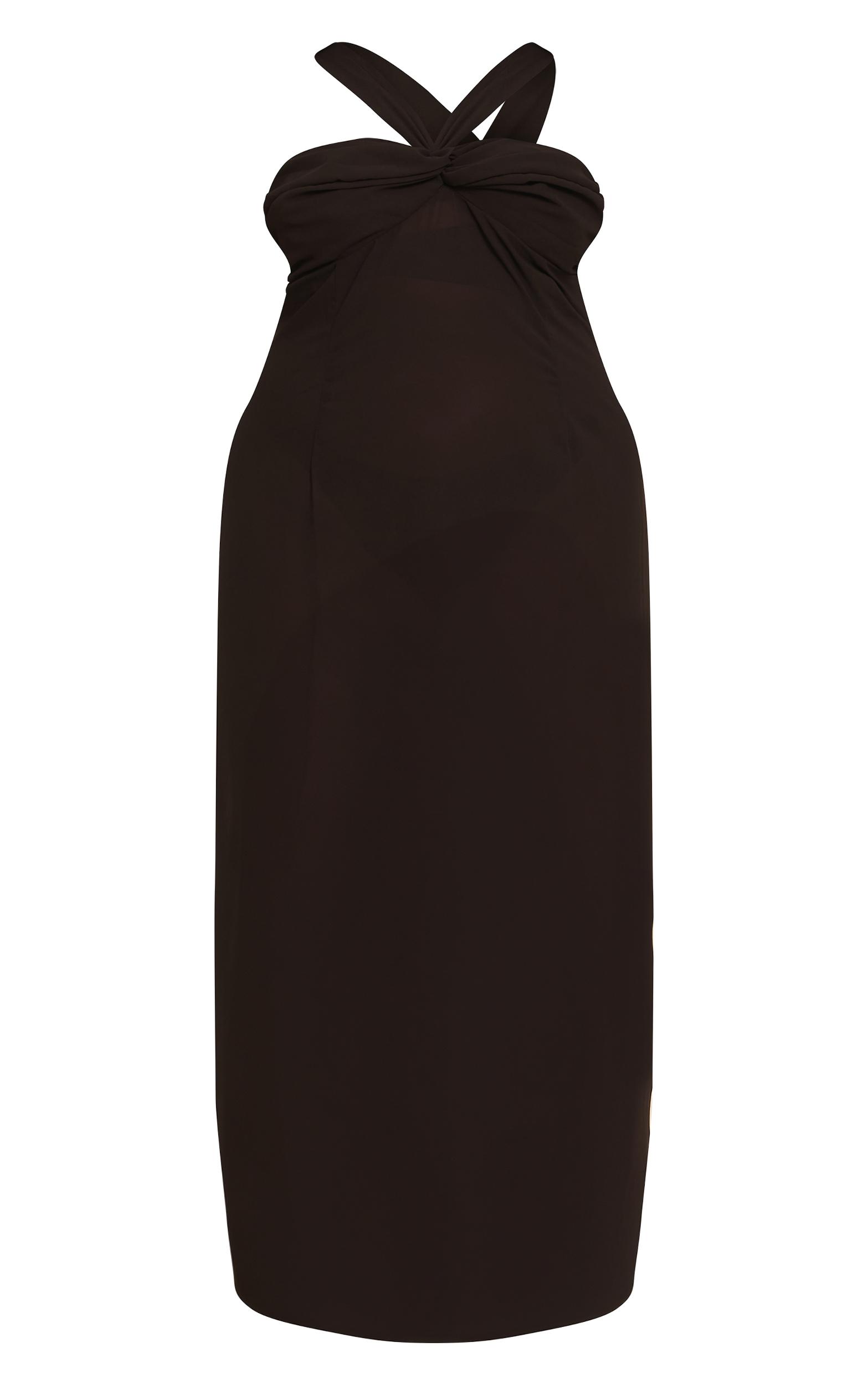 Plus Black Ruched Chiffon Maxi Beach Dress Product Image