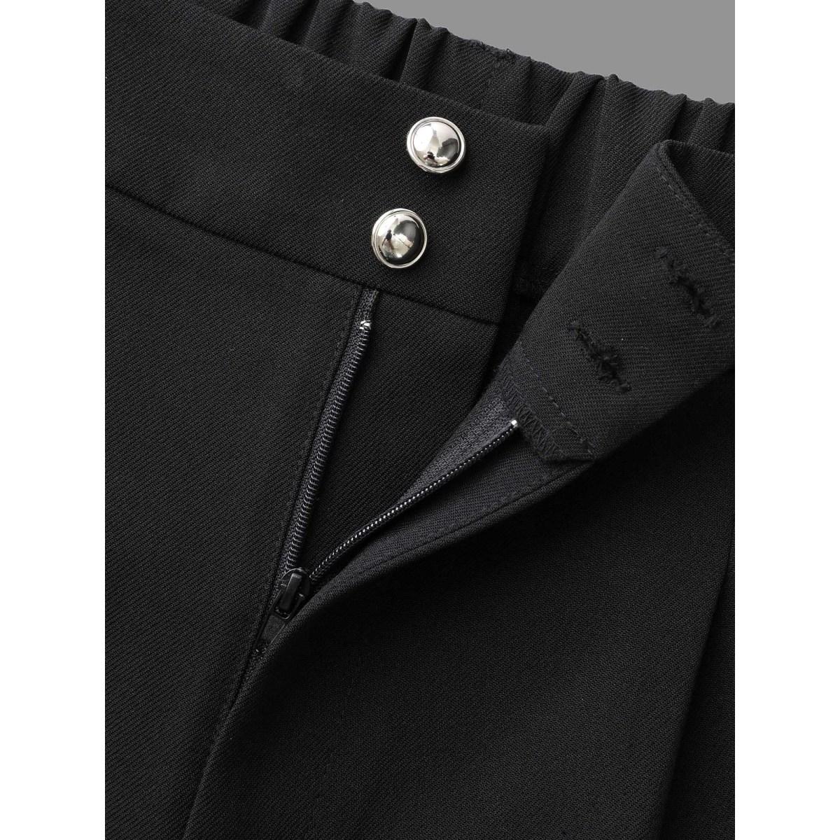 Plus Size Double Buckle Straight Leg Pants Women Black Office Straight Leg Mid Rise Office Pants BloomChic 30/6X Product Image