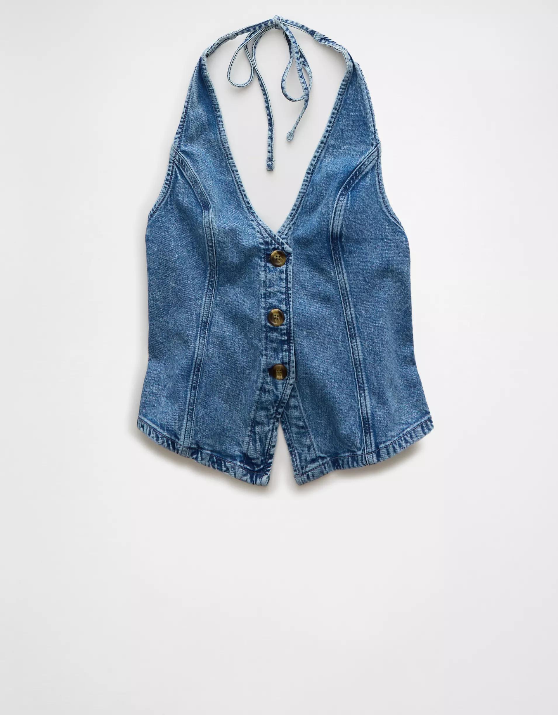 AE Denim V-Neck Halter Vest Product Image