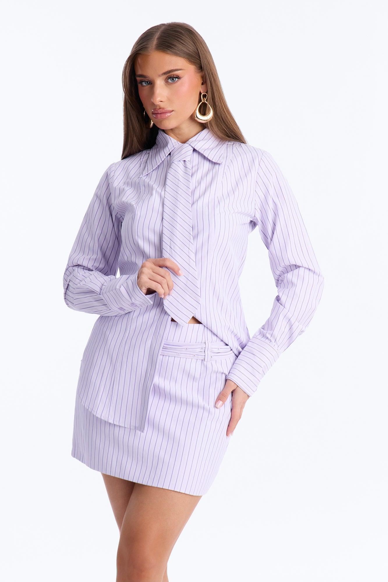 Take Notes Pinstripe 3 Piece Set - Lavender Female Product Image