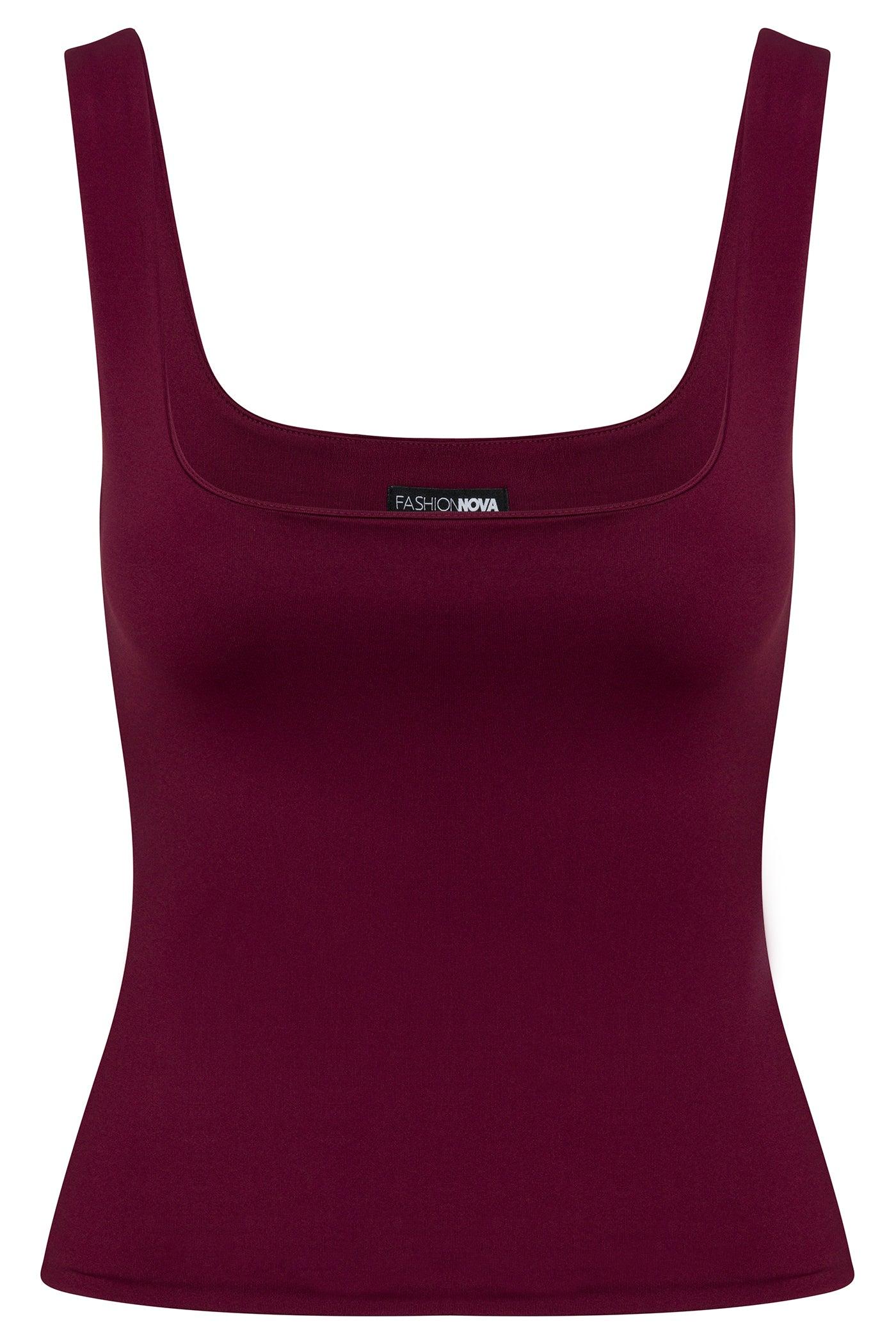 Contour Double Lined Square Neck Tank Top - Wine Female Product Image
