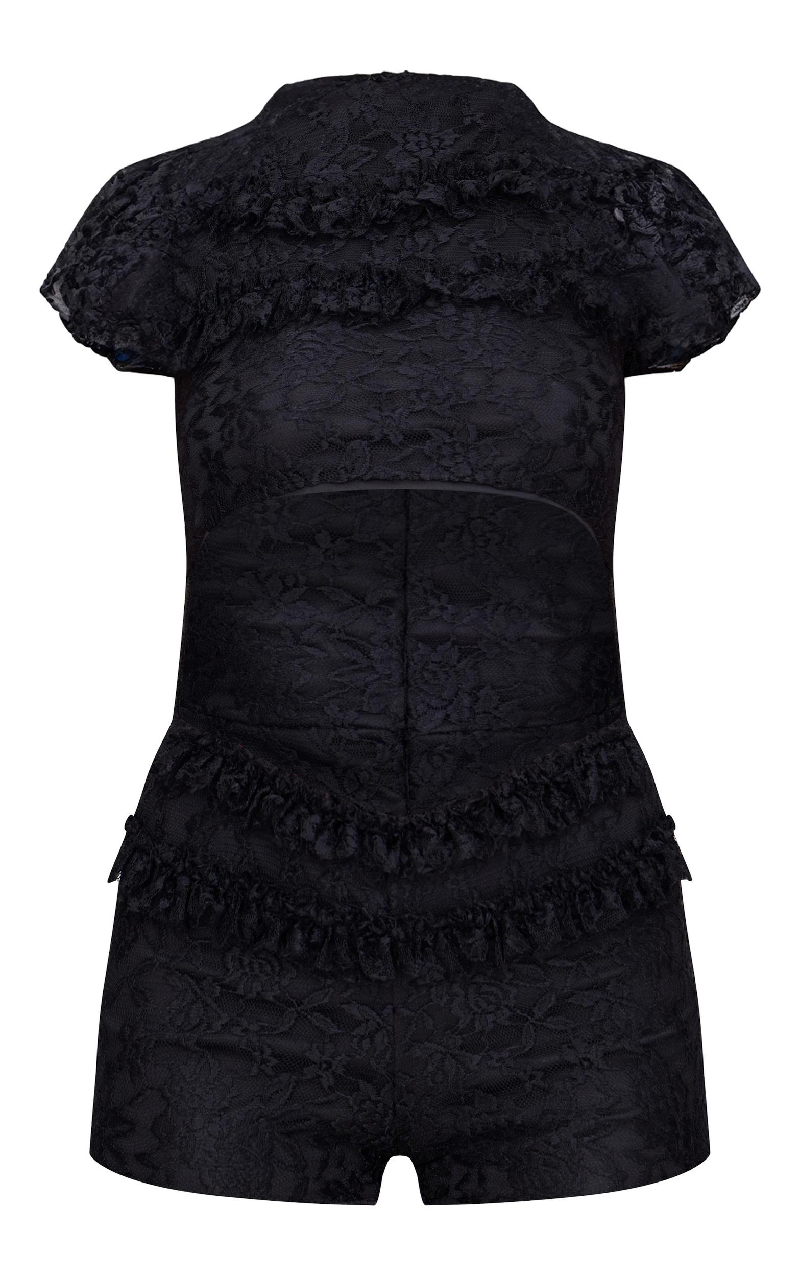 Black Lace Ruffle Detail Cut Out Rara Unitard Product Image