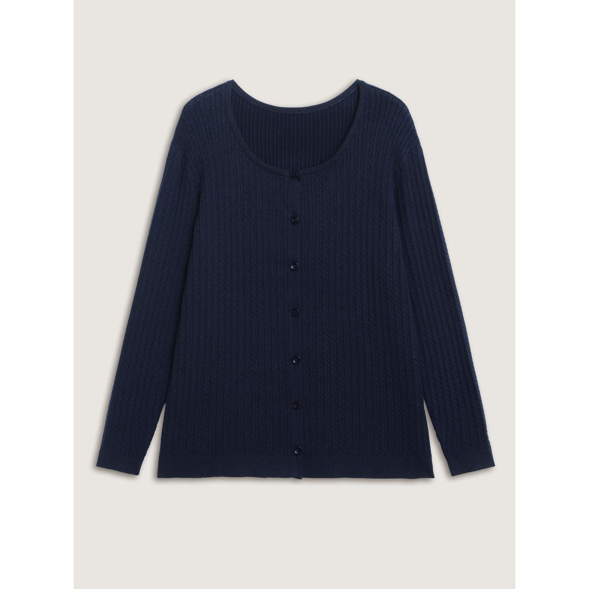 Plus Size Supersoft Cable Knit Button Solid Cardigan Midnight Women Leisure Loose Long Sleeve Casual Cardigans BloomChic 26/4X Product Image