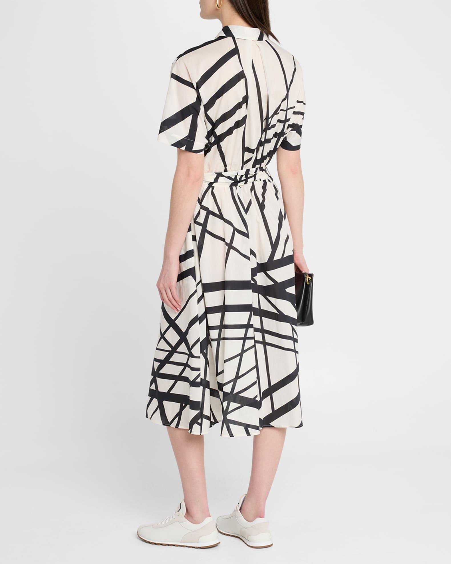 Abstract-Print Short-Sleeve Belted Midi Shirtdress Product Image