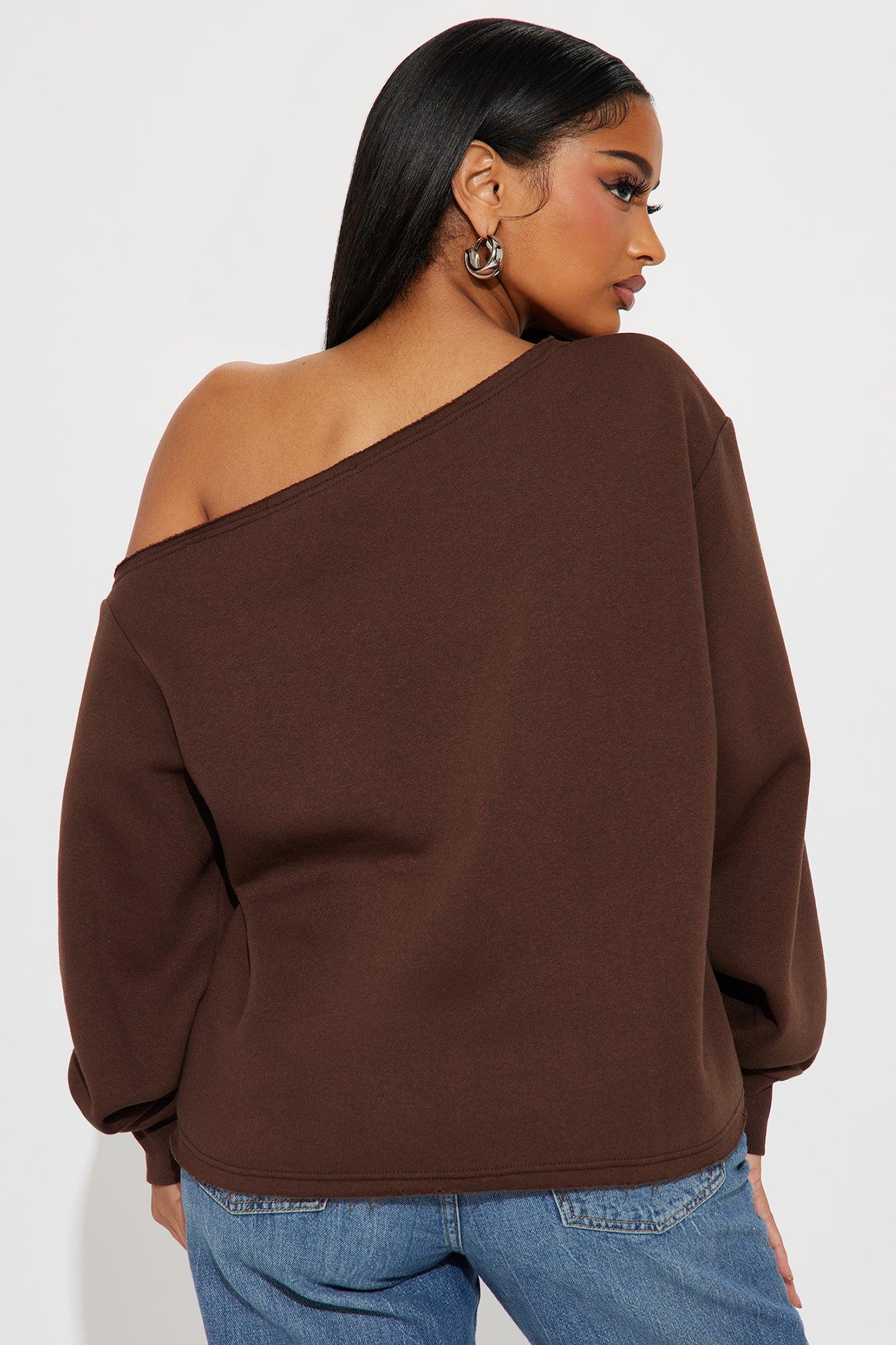 Von Dutch Classic Off Shoulder Sweatshirt - Brown Product Image