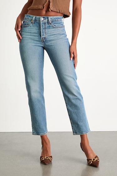 Wedgie Straight Light Wash Cropped High-Rise Jeans Product Image