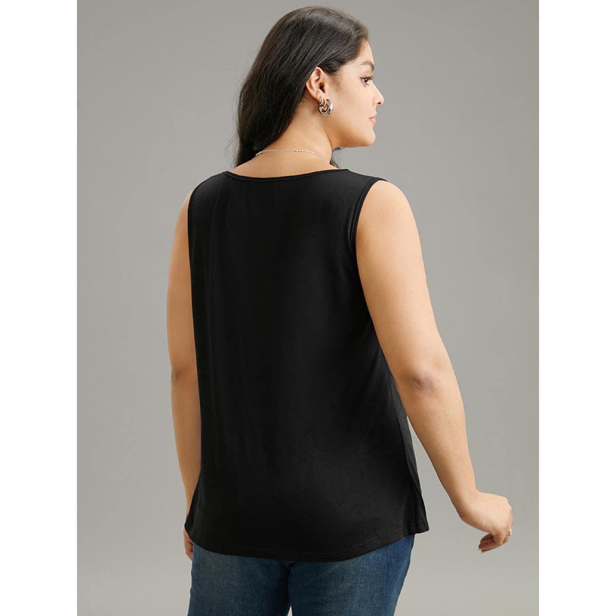 Plus Size Leopard Patchwork Round Neck Tank Top Women Black Elegant Patchwork Round Neck Dailywear Tank Tops Camis BloomChic 10/M Product Image