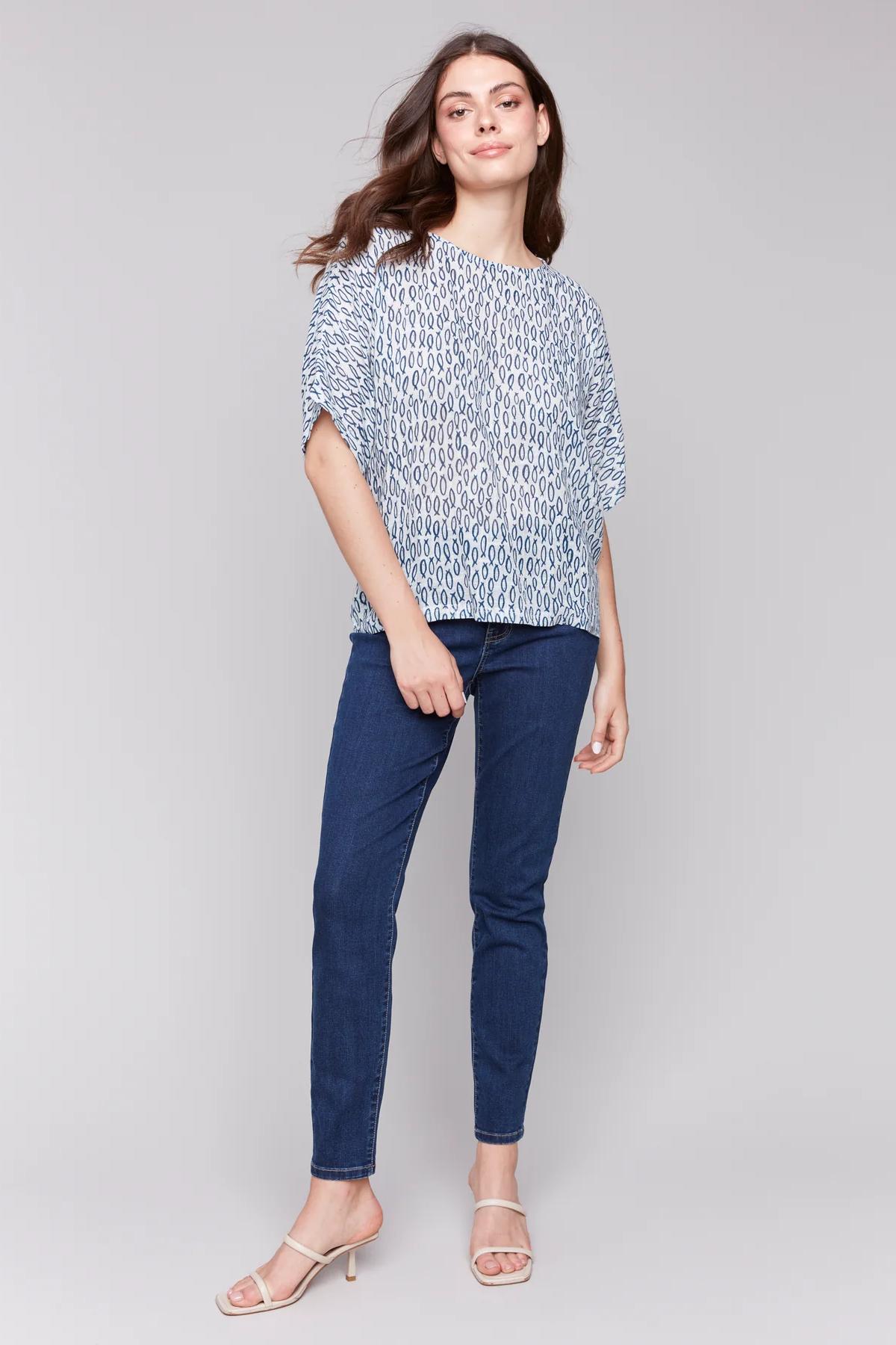 Printed Dolman Cotton Blouse Product Image