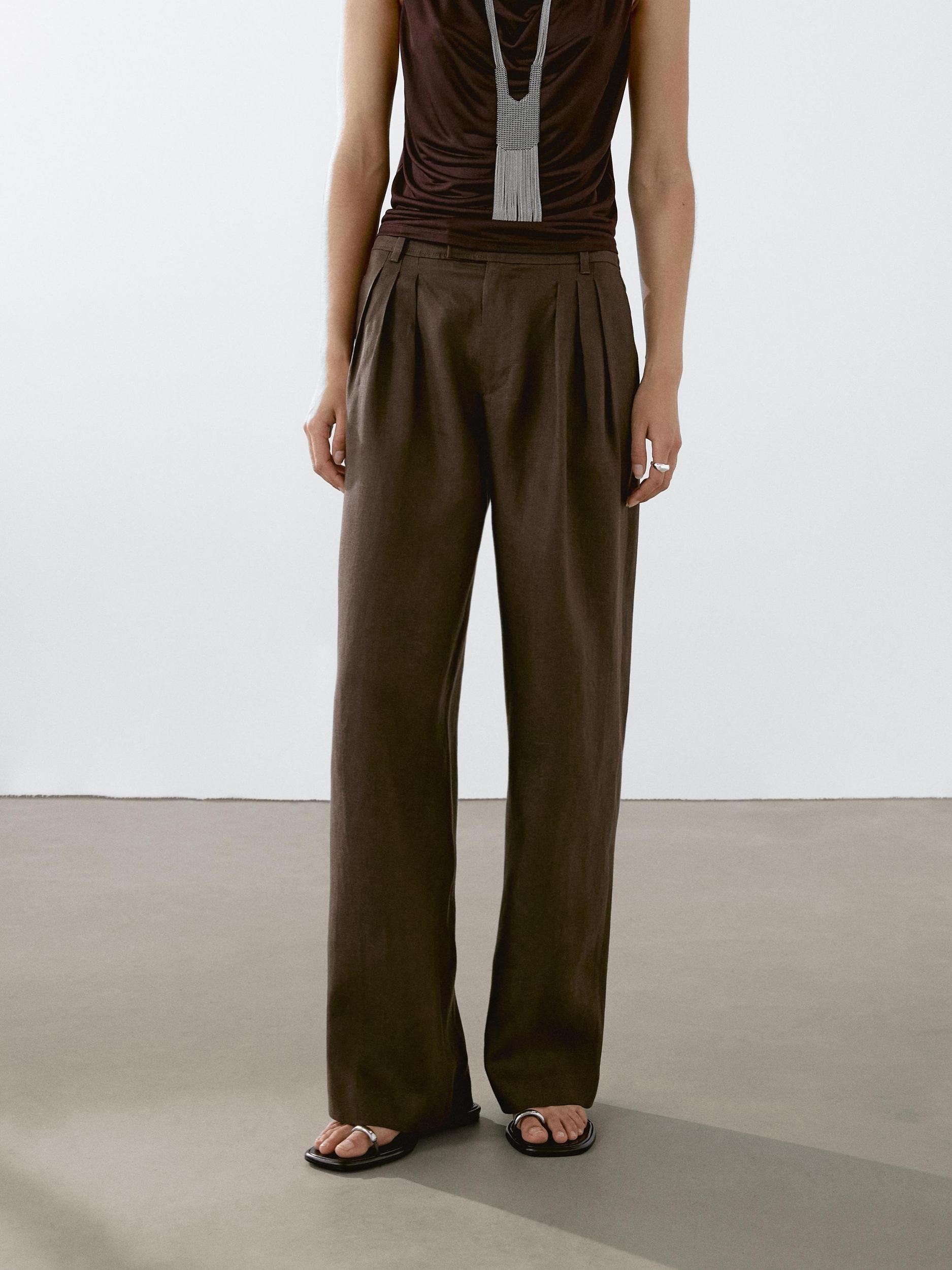 100% linen triple darted trousers Product Image