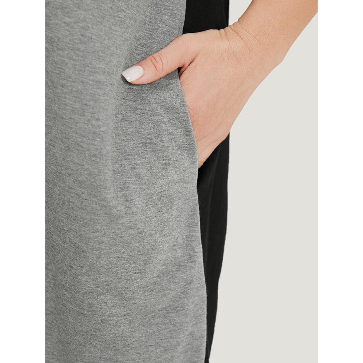 Plus Size Supersoft Essentials Colorblock Contrast Round Neck Raglan Sleeve Dress Black Women Casual Patchwork Round Neck Short sleeve Curvy Midi Dress BloomChic 18-20/2X Product Image