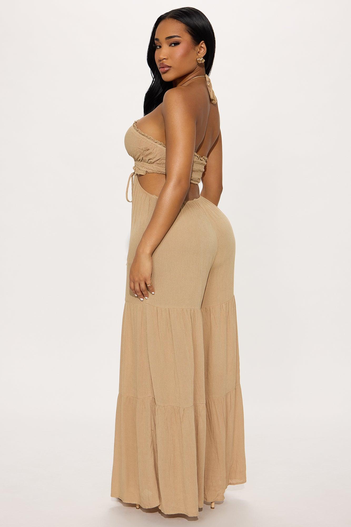 Sunset Waves Jumpsuit - Taupe Product Image