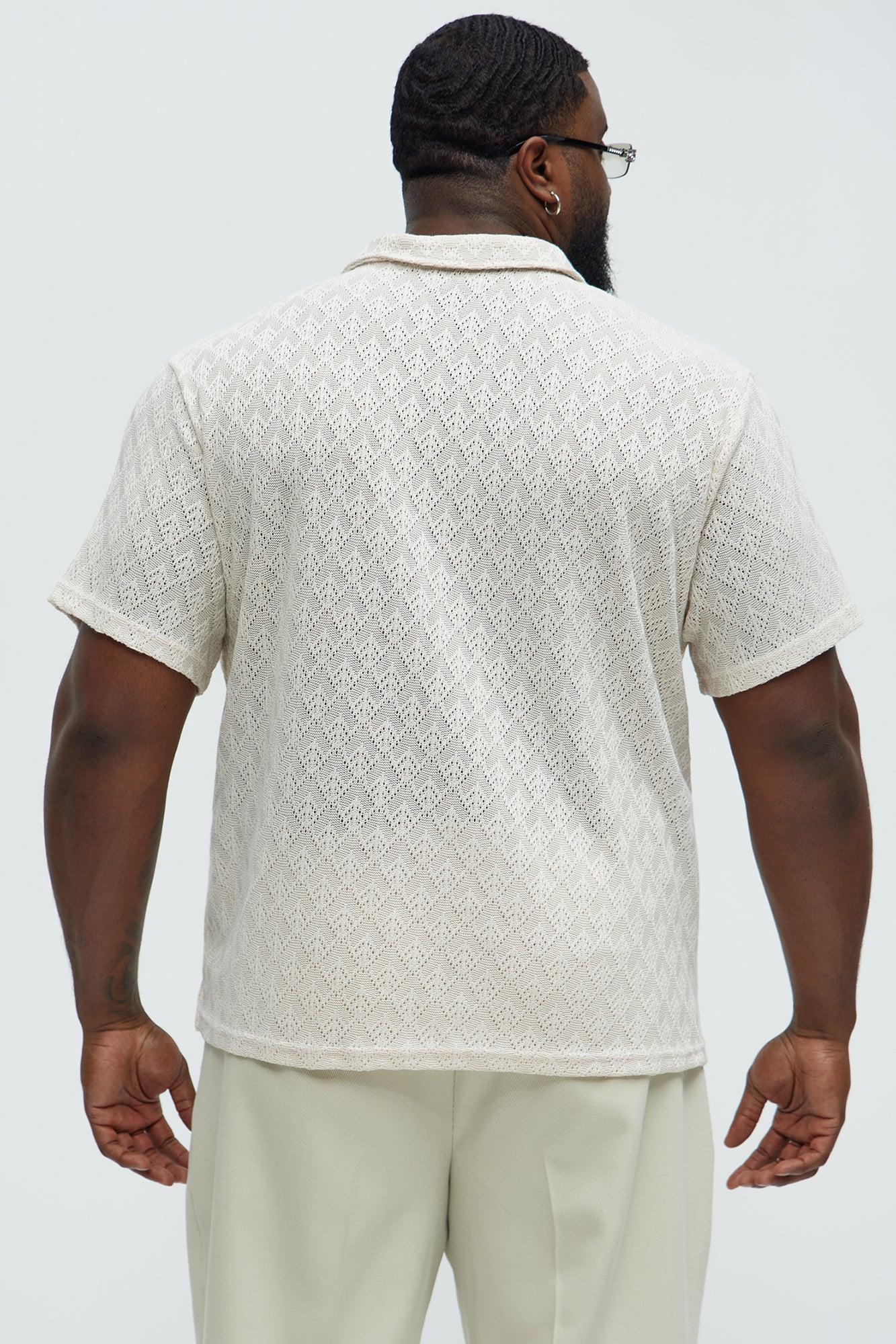 Diamond Shape Knit Johnny Collar Shirt - Cream Product Image