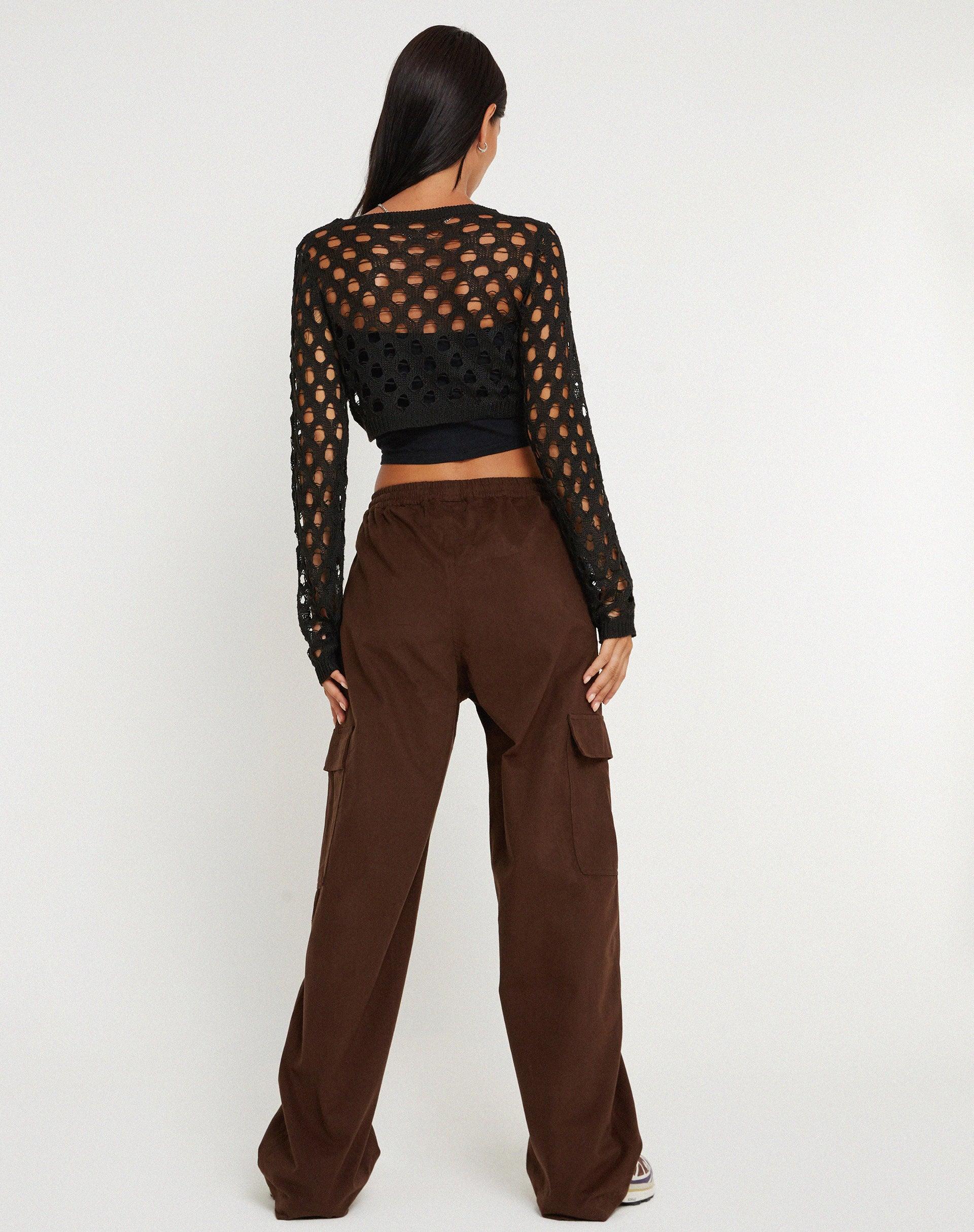 Geona Wide Leg Cargo Trouser in Brown Product Image