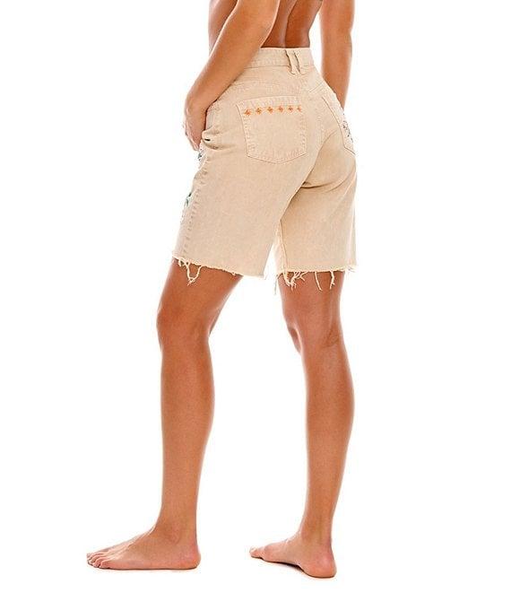 Agua Bendita Rainy Nopal Embroidered Floral Frayed Hem Shorts Product Image