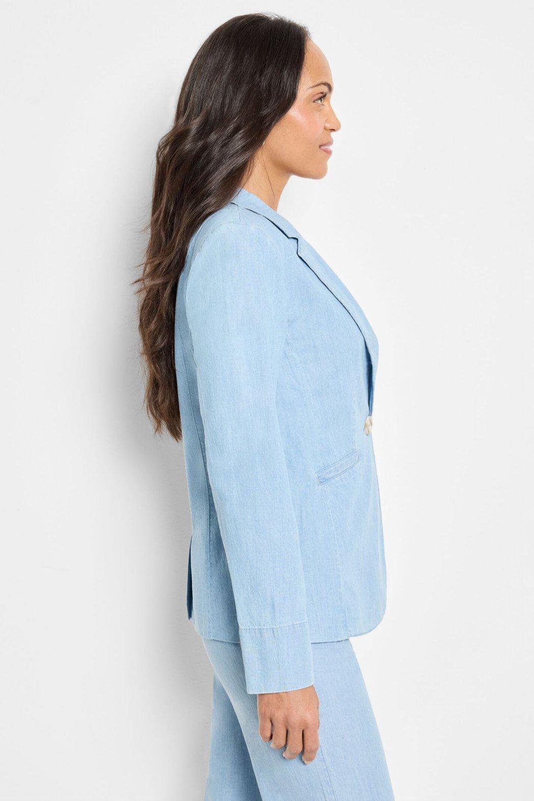 Denim Linen Blazer- Mid Wash Product Image